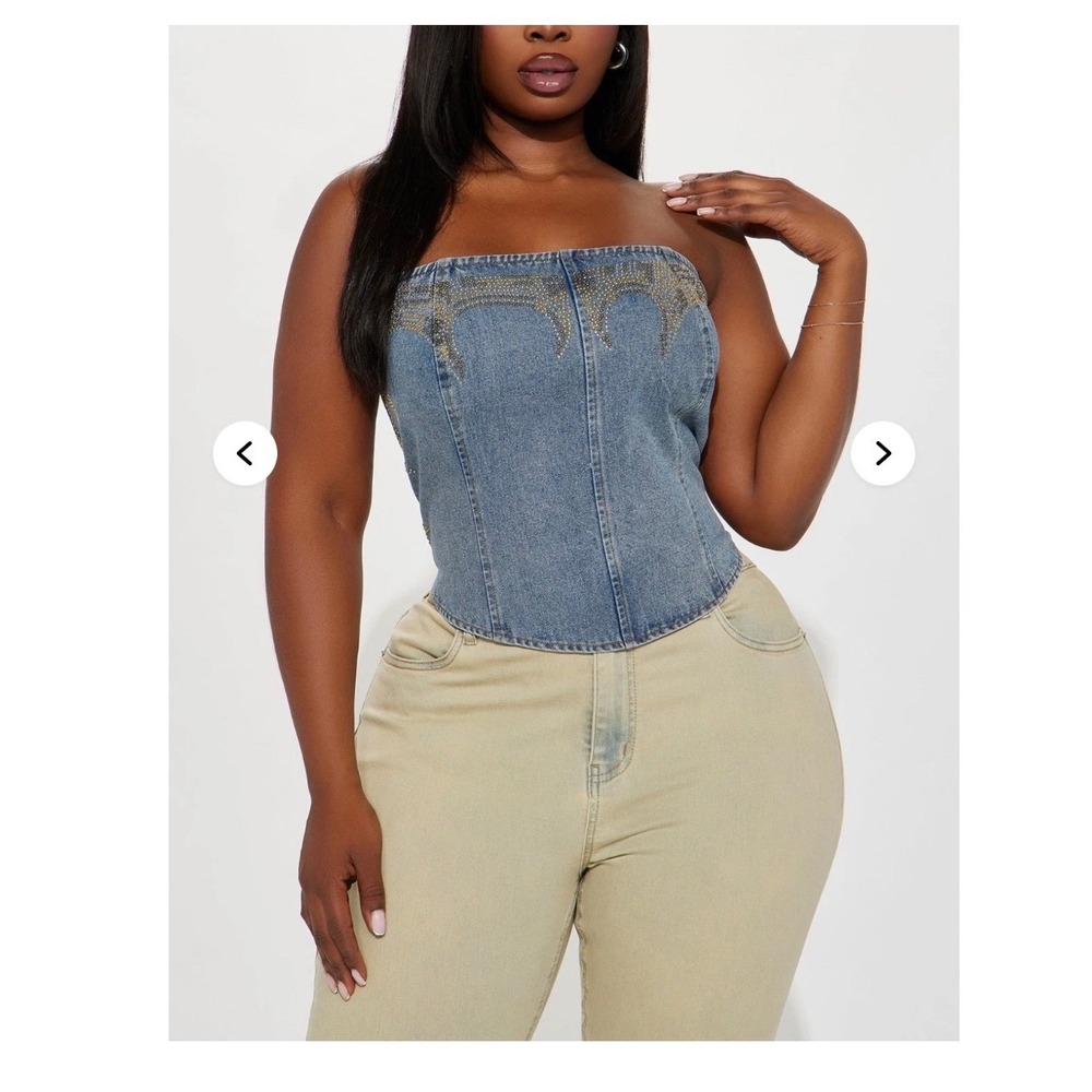 Fashion Nova Wild West Embellished Denim Corset Top XL Studded NEW Western